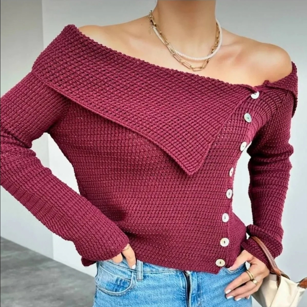 Commense Waffle Knit Off the Shoulder Sweater NWT size Large